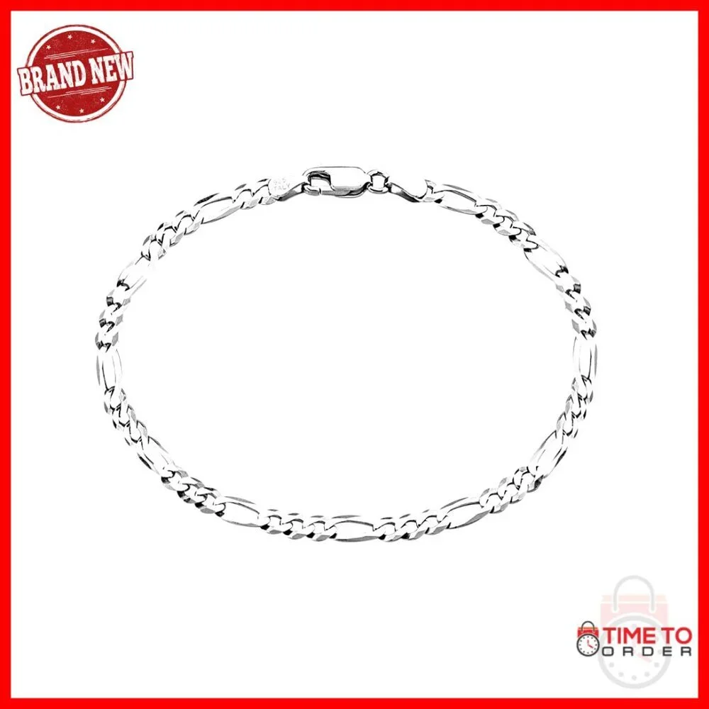 7 Inch Sterling Silver Figaro Chain Bracelet with Lobster Clasp